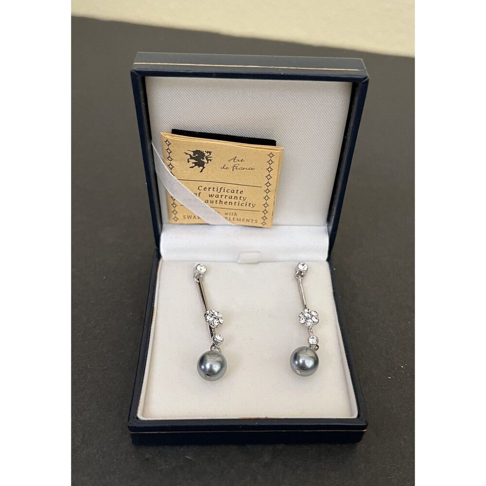 Art de Franco Swarovski Elements and Pearl Dangle Drop Post Earrings 8mm